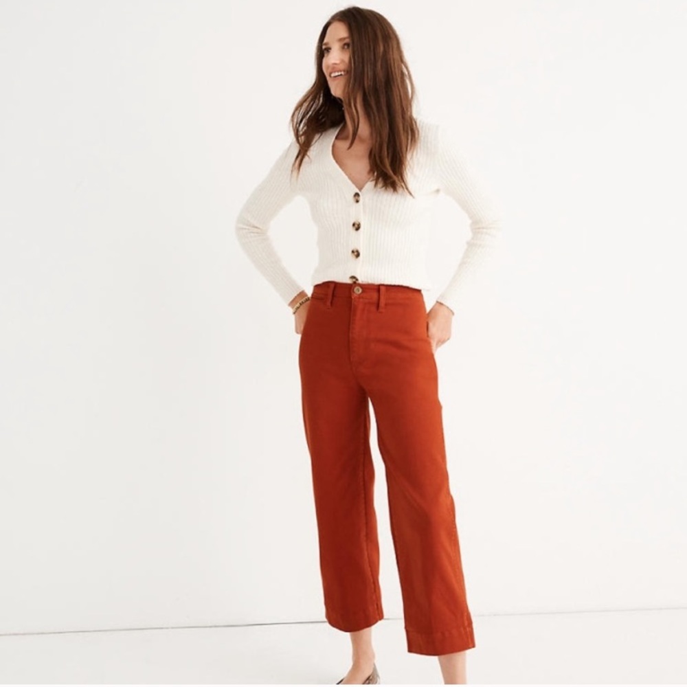 Madewell Slim Emmett Wide-Leg Crop pants in coral